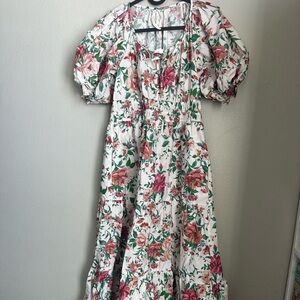 Anthropologie White Floral Puff-Sleeve Maxi Dress